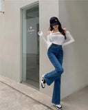 Waisted Micro Flared Pants Korean Version Fashion Versatile Thin Casual Denim Bell Bottom Streetwear Jeans for