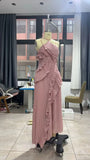 Summer Women's New Temperament Of The Famous Lotus Leaves Side Fold Hanging Neck Hanging Dress Dress Dress Dress