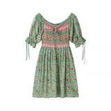 New Women's Autumn Green Positioning People Cotton Print Tight Dress