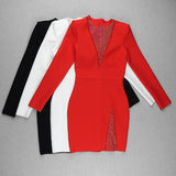 New Arrival Bandage Dresses Black Long Sleeve O Neck Long Sleeve Beading Sexy Party Club Celebrity Elegant Women
