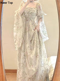 Vintage Floral Midi Dress 2024 Summer New Elegant Casual Beach Evening Party One Piece Dresses Woman Korean
