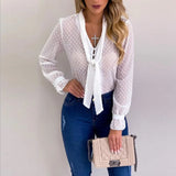 Chiffon Blouses Long Sleeve V-Neck New Fashion Women Shirt Office Blouse Slim Casual Female Polka Dot Top plus