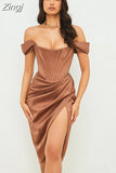 Quality Summer Satin Bodycon Dress Women Party Dress Elegant 2023 Off The Shoulder Wedding Night Dresses Evening Club