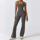 Hollow Backless Scrunch Gym Flare Jumpsuit Sport Leisure Women 1 Piece Clothing Yoga Dance Jump Suit Black Fitness