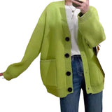 Zingj New Retro Lazy Wind V-Neck Cardigan Female Wide Soft Waxy Pure Color Sweater Coat Female-Outfit
