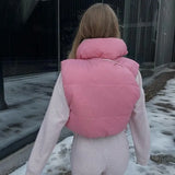 Elegant Waistcoat Short Down Pink Vest Coat Double Wear 2021 Light Weight Outwear All-Match Cotton Padded Sleeveless