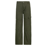 Casual Vintage Green Cargo Pants Women Fashion Cotton High Waist Jeans Army Military Denim Trousers Ladies