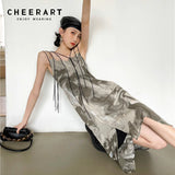 Hand Painted Summer Slip Dresses For Women 2021 Casual Backless Designer Fashion Long Midi Spaghetti Strap