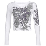 Indie Fairy Grunge Crop Top 90s Vintage Graphic Print Long Sleeve Women Crop Top Harajuku Autumn Spring Female Tees