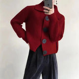 Zingj European Goods V-Neck Long Sleeve Loose Korean Version Of Fashion Casual Large Button Lapel Knit Cardigan Female Coat Sweater Tide-Outfit