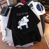 100% cotton cartoon printed short sleeve T-shirt women loose tops Summer streetwear O-neck sweet girls tee shirt