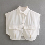 Women's Dress 2025 Solid Color Big Pocket Sleeveless High-End Feel Cardigan Polo Collar Denim Shirt Top