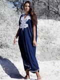 Vintage Embroidery Kaftan Sexy V-neck Batwing Sleeve High Waist Maxi Dress Tunic Women Clothing Summer Beach Dresses
