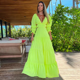 Women V Neck One Piece Dress Strappy Backless Bow Beachwear Women Party Dresses Casual Summer Clothing Fashion Long