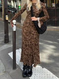 Vintage Print Trumpet Sleeve Maxi Dress- Outfit