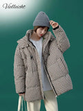 2022 New Designer Women Winter Puffer Jacket Plaid Fashion Parkas Hooded Loose Warm Thicken Winter Clothes Women