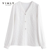Women's Blouse Fashion V Neck Solid Buttons Puff Sleeve Autumn Clothes Office Lady Pullovers Female Chiffon Shirts