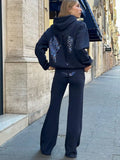 Burst Fashion Personality Wing Squins Pattern Hooded Loose Sweater Straight Trousers Trousers