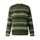 Womens Y2K Grunge Autumn Winter Casual Sweater Long Sleeve Round Neck Vintage Pattern Print Knitwear