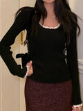 Contrast Color Trim Slim Long Sleeve Knit- Outfit