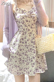 Sleeveless Mini Dresses for Women Party Y2k Sling Sexy Casual Floral Print Two Peice Sets Female Clothing Summer