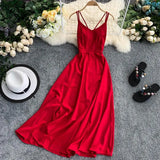 Ladies Sexy V Neck Spaghetti Strap Dresses Summer Backless Split Slim Long Dress Women Casual Beach Holiday