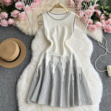 Zingj Sleeveless Round Collar Striped Knit Dress Female Summer Waist Design Sense Small Minority Fairy Long