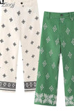 Embroidery High Waist Pants For Women Green Wide Leg Pants Women Summer Vintage Baggy Pants Woman Boho Women's