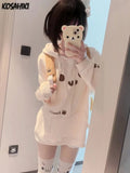 Aesthetic Kawaii Cat Print Hoodies Harajuku Drawstring Sweatshirts Grunge Pockets Women's Top Japanese Sudaderas Para