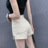 Korean Fashion Streetwear Metal Zipper High Waist Cotton Denim Shorts Women Summer Black Ladies Jean Short