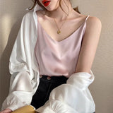 Silk Women Tops Camis Woman Satin Tank Top Fashion Lady V-Neck Camis Women Sleeveless White Tops Sexy Halter Top
