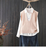 Solid Color V-neck Knitted Sweater Vest Female Simple Commuter Sleeveless Fashion Sweater Vest Pullover Women Spring