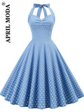 Halter Swing Casual Summer Dress Women Spring Sleeveless Cotton 50s 60s A Line Office OL Tunic Party Casual