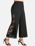 Waist High Rise Lace-up Waistband Wide Leg Pants 4XL For Summer Women Solid Black