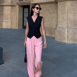 V-Neck Small Suit Vest Women With Retro Short Folded Oversleeping Vest Sleeveless Shoulder