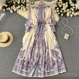 Zingj And Autumn Court Style Retro High-End Printed Chiffon Dress A Woman With A Thin Waist And A Single-Breasted Socialite