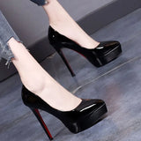 Sharp Temperament Ultra-High Heel Shoes Waterproof Table Fine Heel Nightclub Patent Leather Fashion Single Shoes Women Spring And Autumn 12Cm Shallow