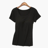 Women 2021 Women Gym shirt O-neck Padded Bra t-shirt Elastic Breathable Basic t-shirt Braless