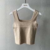 Summer Square Collar Tanks Tops Woman Sleeveless Knitted Cropped Tops Female Camisoles Solid Color