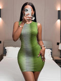 O-neck Sleeveless Striped Print Milk Fiber Package Hip Dress Plus Size 2022 Summer Women's Bodycon Evening Party