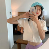 TShirts Short Summer Knitted Top Loose Short-Sleeved T-shirt for Women Crop Top Mujer