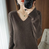 Sweaters Women Casual V-neck Solid Jumpers Pullovers Spring Autumn Womens Sweater Cashmere Knitwear Bottoming