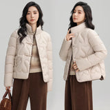 New Chinese Style 2024 Winter Retro Plate Buckle Down Cotton Jacket Women Short Fashion Standing Collar Light Cotton-Padded Clothes Women Cotton-Padded Jacket Jacket-Outfit