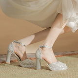 Zingj Thick Heel Waterproof Platform French High Heels With Hollow Not Tired Feet Breathable Wedding Shoes Bridesmaid Shoes Women's