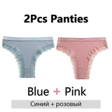 2PCS/Set Women's Panties Cotton Lace Panties And Thongs Comfortable Lingerie Low Waisted Underpants Female Lingerie
