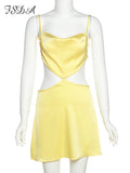 Hollow Out Satin Mini Dress Women Sexy Spaghetti Strap 2022 Backless Summer Club Party Dresses Bodycon