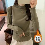 Velvet Bottomed Blouse With A New Autumn And Winter Black Semi-High Collar And A Polished Woolen Blouse In The Middle Of The