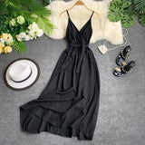 2021 Women Dress Summer Sexy V Neck Sashes Dress Red White Black Sleeveless Spaghetti Strap Beach Dress