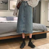 Women Retro Denim Vintage Trendy Korean Daily A-line Simple Design Womens Skirt Chic Popular Stylish Empire Girls