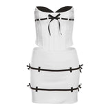 2024 Winter New Women's Clothing Ribbon Tied With Fish Bone Bra Vest To Collect Waist And Hip Skirt
